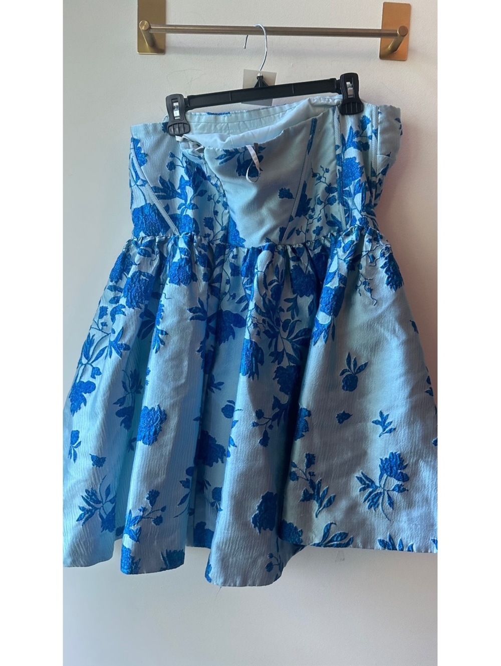 Monique Lhuillier Blue Floral Strapless Mini Dress